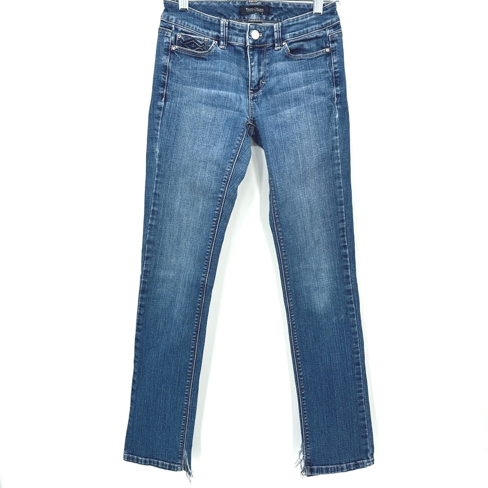 White House‎ Black Market Jeans Women 4 Slim Leg Medium Wash Distressed Ankle